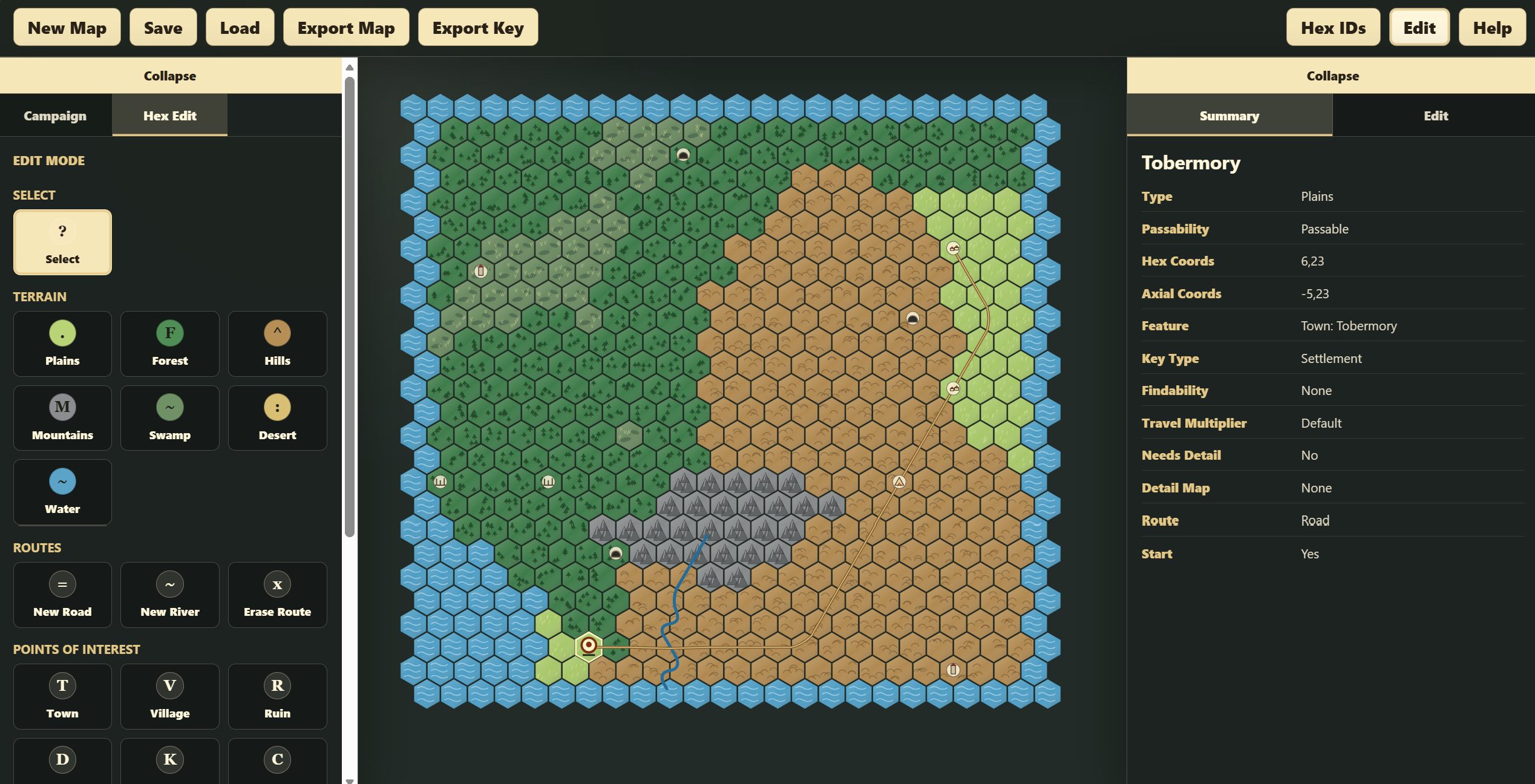 Hexland hexmap planning tool screenshot